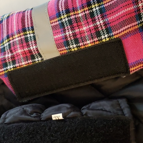 Extra Large Fuschia Pink Plaid Winter Dog Coat with Refective Stripe - Picture 3 of 8